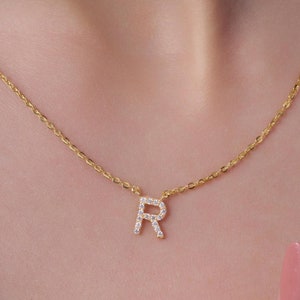 14k Solid Gold Diamond Initial Necklace, Diamond Letter Necklace, Pave Diamond Necklace, Personalized Jewelry, Custom Birthday Gift