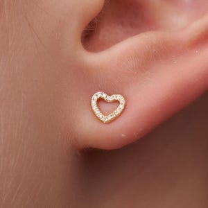 Diamond Heart Earrings, Round Heart Natural Diamond Studs, Solid 14K Gold Stud Earrings, Dainty Love Earrings, Heart Shape Stud Earrings