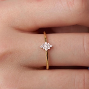 14K Solid Gold Diamond Cluster Ring, Round Natural Diamond Stacking Ring, Minimalist Petite Dainty Ring, Simple Anniversary Fine Jewelry