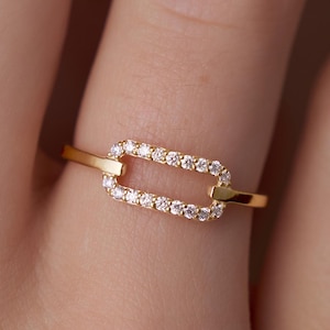 14k Gold Diamond Link Ring, Trendy Natural Diamond Ring, 14k Stacking Minimalist Ring, Solid Gold Natural Diamond Statement Ring