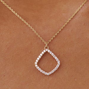 14K Solid Gold Diamond Geometric Pendant Necklace, Minimalist Natural Diamond Jewelry, Dainty Gold Necklace Gift for Her