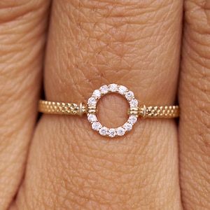 Gold Circle Diamond Ring, Open Circle Ring For Women, Round Natural Diamond Ring, Dainty Geometric Ring, Solid 14K Gold Minimalist Ring
