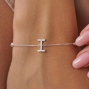 14K Solid Gold Diamant Initial Armband, Benutzerdefinierte Buchstabe Armband Pave Diamant Buchstabe Armband, personalisierte feine Schmuck Geschenk für Frauen