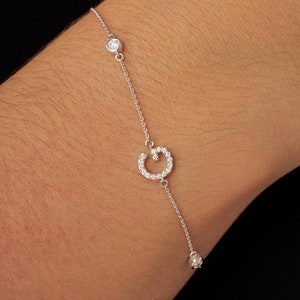 Echtes Diamant G Buchstabe Armband, 14k Gold Diamant Anfangsarmband, Handgefertigtes Diamant Mutter Armband, Anfangsbuchstabe Armband, Geschenk für Mutter