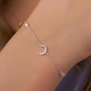 14K Diamant Initial Armband, Massivgold Buchstabe Armband, Naturdiamant C Initial Armband, Geschenk für Mütter, Diamant C Buchstabe Armband