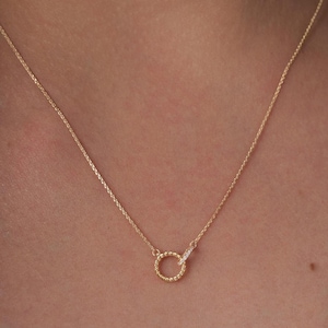 14k Solid Gold Natural Round Linked Necklace, Interlocking Natural Diamond Necklace, Solid 14K Gold Necklace, Perfect Gift For Her