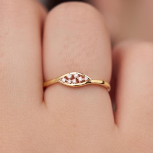 14K Solid Gold Round Diamond Cluster Ring, Dainty Stacking Ring, Natural Diamond Gold Ring for Women, Elegant Wedding or Anniversary Gift