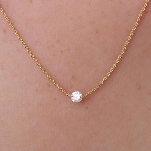 Natural Diamond Solitaire Necklace, Round Diamond Necklace, Solid 14K Gold Delicate Necklace, Diamond Wedding Pendant, Dainty Necklace