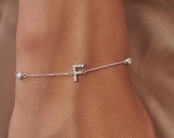 Pulsera con inicial de diamantes en oro macizo de 14 quilates, pulsera con letra personalizada, pulsera con inicial F pavé, regalo de joyería fina personalizada para mujer.