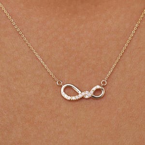 14k Solid Gold Infinity Halskette, Natürliche Diamant Infinity Halskette für Frauen, runder Diamant Infinity Anhänger, Brautjungfer Geschenk für sie