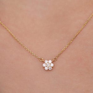 Round Cut Natural Diamond Necklace, 14K Gold Cluster Diamond Necklace, Flower Shape Diamond Necklace, Cluster Set Diamond Wedding Necklace