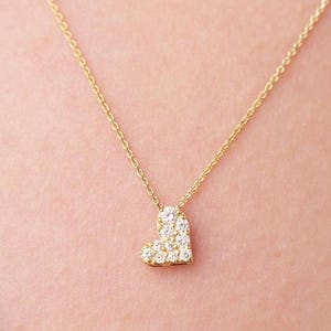 Diamond Heart Necklace, 14k Gold Mini Heart Diamond Necklace, Tiny Heart Shaped Necklace, Birthday Gift For Her, Dainty Love Necklace