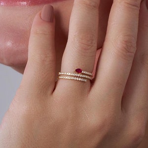 Open Diamond Wrap Spiral Ring, Pear Ruby Diamond Swirl Ring, Solid 14K Wrap Coil Ring, Statement Ring For Her, Spiral Stacking Wedding Ring