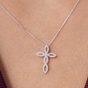Infinity Cross Natural Diamond Pendant, Real Natural Diamond Pendant, Perfect Christmas Gift, 14K Solid Gold Necklace