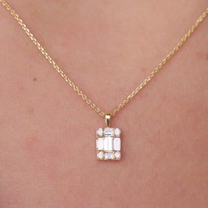 Baguette Cut Diamond Necklace, Solid 14K Gold Necklace, Dainty Baguette Diamond Necklace, Trendy Gold Jewelry, Minimalist Necklace