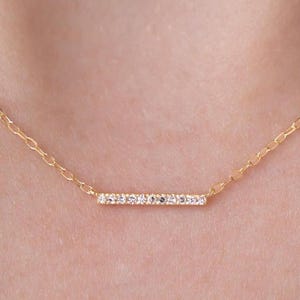 Diamond Bar Necklace, 14k Solid Gold Diamond Bar Necklace, Round Natural Diamond Necklace, Graduation Gift Idea For Her