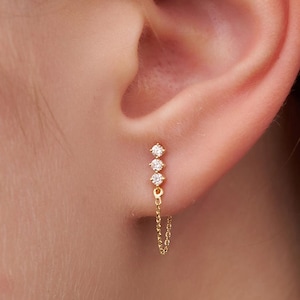 14K Diamond Chain Earrings, Round Natural Diamond Earrings, Unique Earrings, Chain Earrings, Dainty Diamond Earrings, Statement Earrings