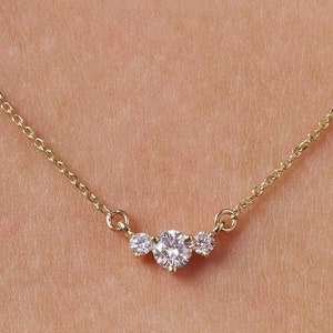Trio Diamond Necklace, Solid 14K Gold Diamond Necklace, Round Natural Diamond Trio Necklace, Past Present Future Gift For Her
