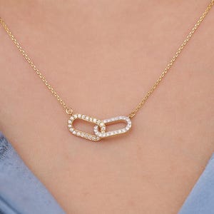 Interlocking Diamond Necklace, 14k Solid Gold Interlocking Pendant, Round Diamond Intertwined Pendant, Minimalist Necklace For Women