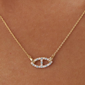 14k Diamond Lucky Eye Necklace, Tiny Evil Eye Necklace, Round Natural Diamond Necklace, Mini Evil Eyes Blue Diamond Necklace, Birthday Gift