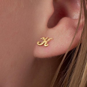 14K Gold Alphabet Earrings, Stud Initial Earrings, K Letter Solid Gold Earrings, Alphabet stud, Initial Stud Earrings, Personalized Earrings