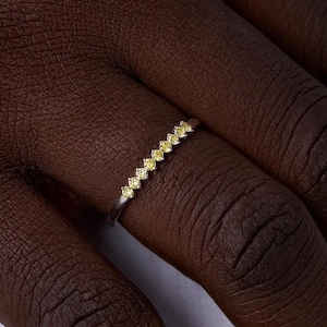 Solid 14K Gold Diamond Band, Round Yellow Diamond Stacking Band, Natural Diamond Minimalist Band, Gold Diamond Wedding Band, Matching Band