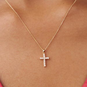 Diamond Cross Necklace, 14k Gold Diamond Cross Necklace, Natural Diamond Cross Pendant, Religious Diamond Necklace, Mothers Day Gift Idea