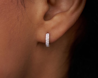 Diamond Huggies, 14k Solid Gold Diamond Huggie Hoops, Natural Diamond Earrings, Small Hoop Earring, Diamond Huggie Earring, Gift For Her