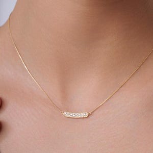 Round Mosaic Diamond Bar Necklace, 14k Solid Gold Diamond Pave Necklace, Minimalist Natural Diamond Necklace, Mosaic Diamond Setting Pendant