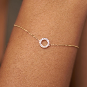 14k massief gouden open cirkelarmband, Eternity-cirkelarmband, ronde natuurlijke diamanten cirkelarmband, delicate armband, cadeau voor haar