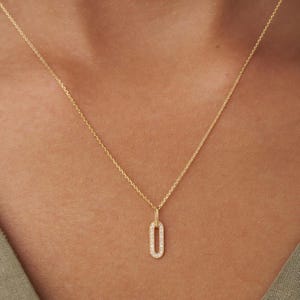 Interlocking Pendant, Round Natural Diamond Necklace, 14k Solid Gold Chain Linked Necklace, Diamond Paper Clip Link Pendant, Trendy Necklace