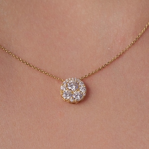 Diamond Necklace, Round Natural Diamond Necklace, Cluster Diamond Pendant, 14k Gold Round Diamond Cluster Necklace, Gift for Her