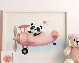Póster del Panda Volador: Avión rosa, decoración para la habitación infantil