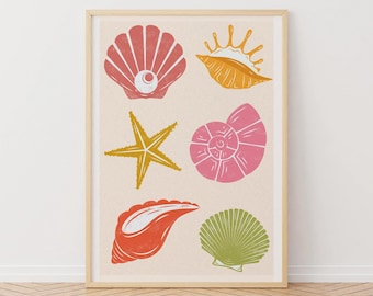 Lámina de conchas bohemias: Colores cálidos, arte de pared para habitación infantil (descarga digital)