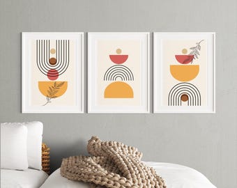 Conjunto de arte mural geométrico bohemio: impresiones abstractas de terracota (descarga digital)
