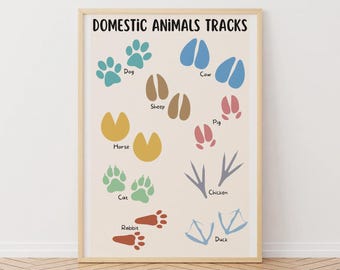 Póster educativo de huellas de animales: Arte mural para el cuarto de juegos infantil (Descarga digital)