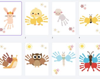 Manualidad imprimible con huellas de manos de primavera: actividades infantiles con flores y animales (descarga digital)