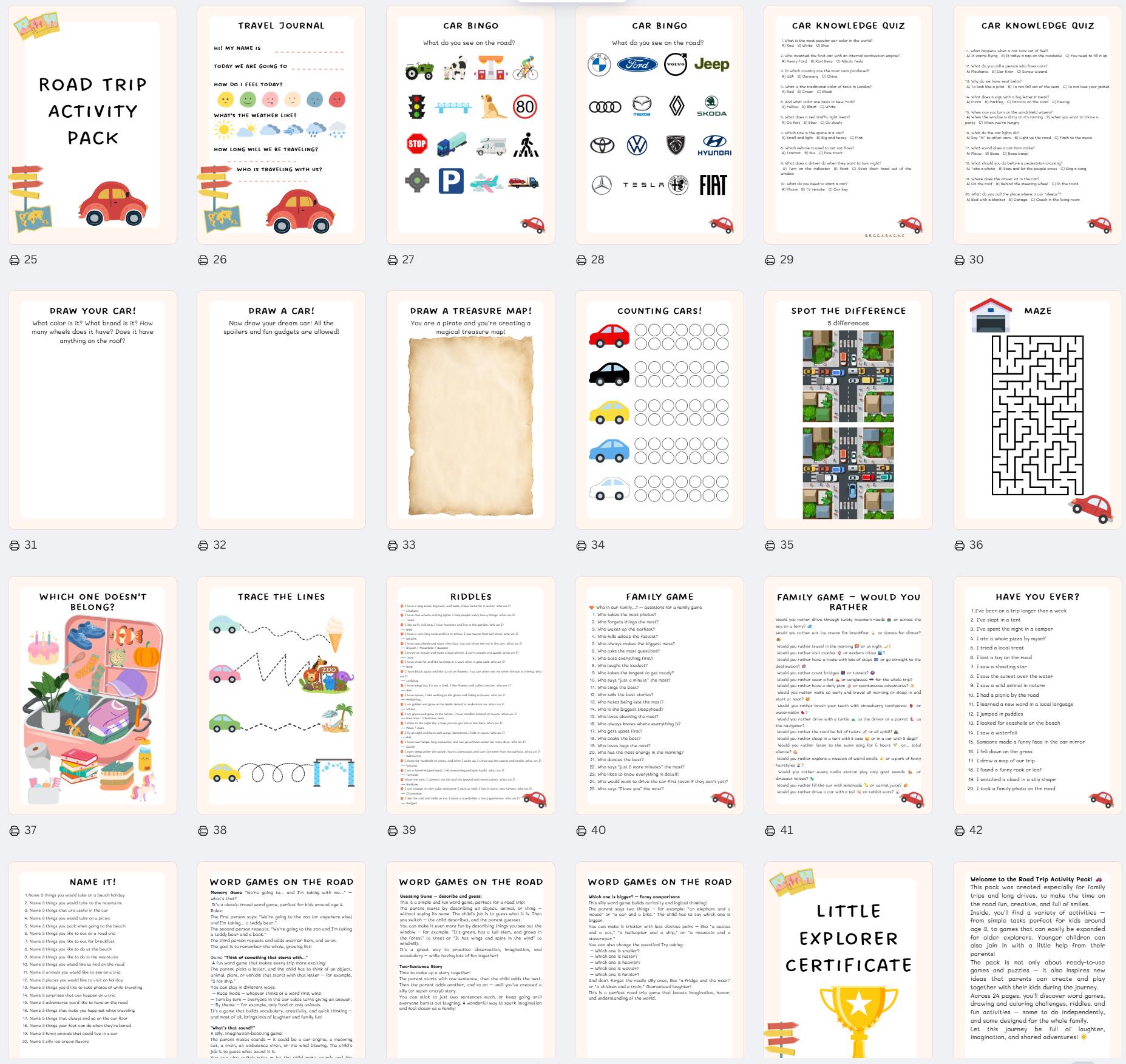Road Trip Activity Pack for Kids: Printable Travel Games (PDF Download ...
