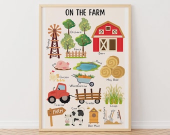 Póster de animales de granja: Decoración educativa para habitaciones infantiles (Descarga digital)