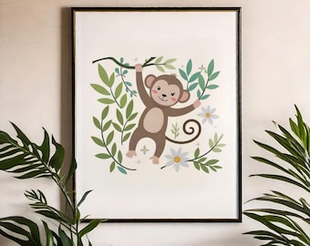Lámina divertida de monos en la jungla: Decoración de pared para la sala de juegos infantiles