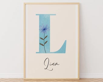 Impresión de letras de acuarela personalizadas: Decoración floral suave para habitación infantil (descarga digital)