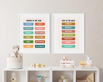 Days of the Week & Months of the Year Posters: Educational Nursery Decor