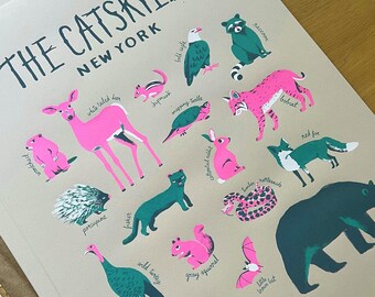 Póster serigrafiado de animales de Catskill