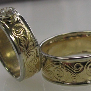 Two Tone Wedding Set With Fine Hand Engraving Made to Order - Etsy