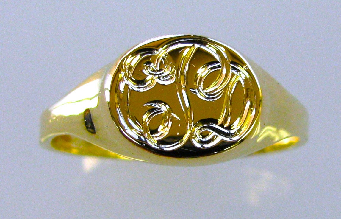 Personalized Hand Engraved Signet Monogram Ring Made to Order