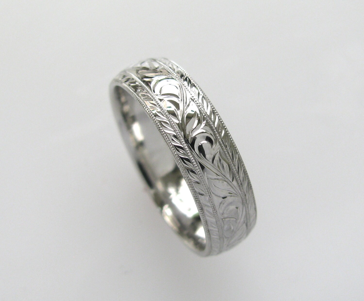 6mm Vine and Leaf Hand Engraved Wedding Band or Anniversary | Etsy