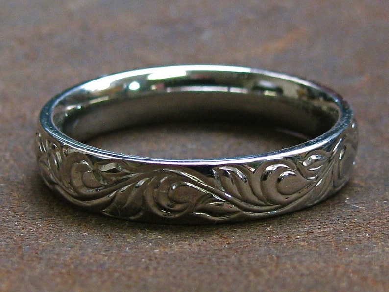 Vine and Leaf Stainless Steel Ring Hand Engraved Made to Order - Etsy