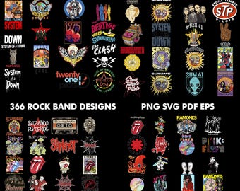 366 Rock Bands Bundle: High-Resolution Designs (Digital Download) PNG PDF EPS SVg