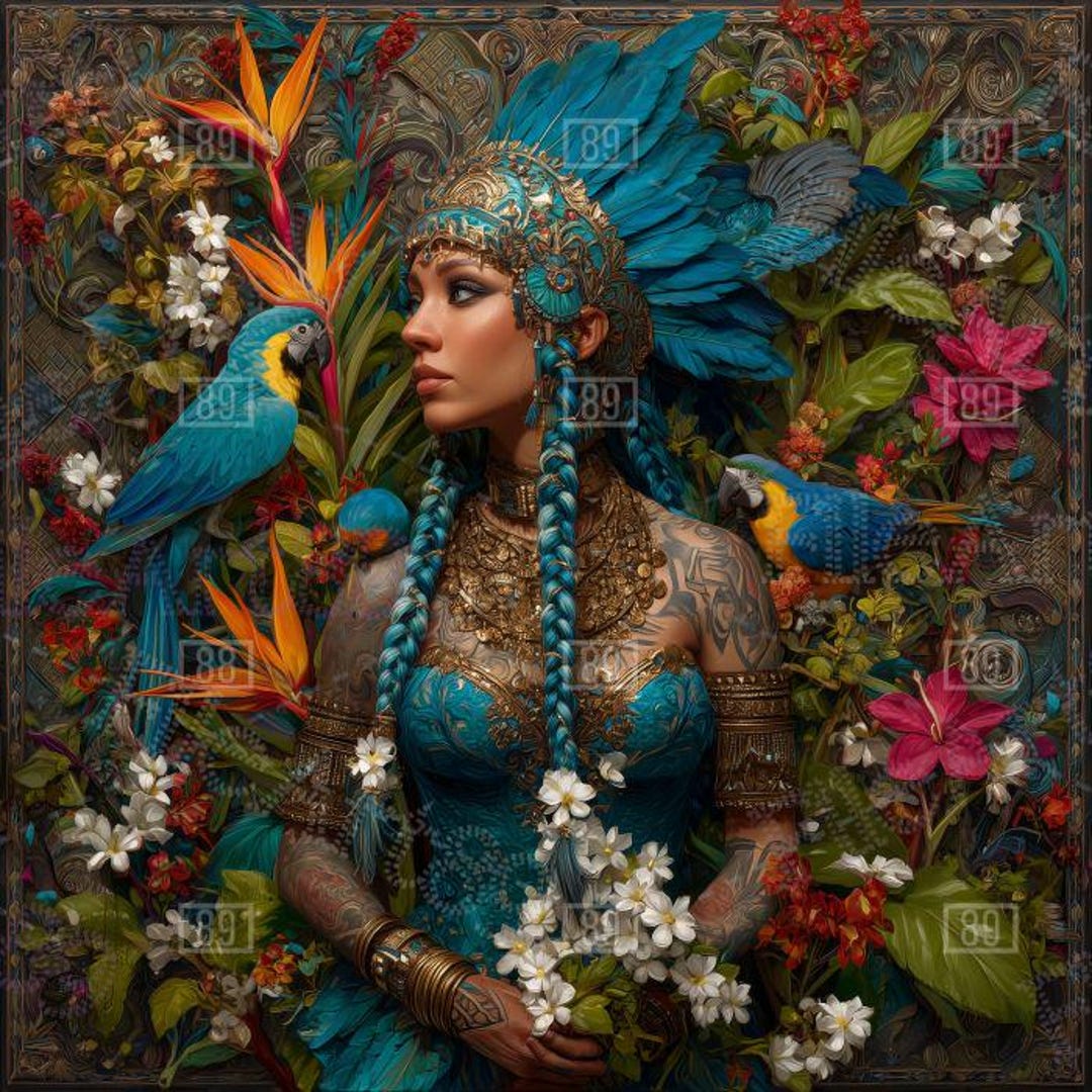 A Full-body Photo of a Beautiful Aztec Goddess, Surrounded by Birds and ...