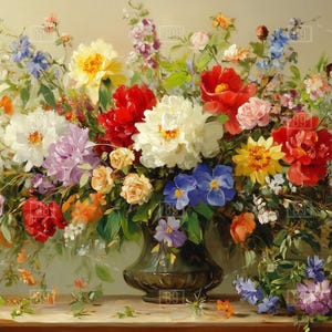 Pintura a óleo de flores brilhantes, decoração de espaço moderno, HD, AI, imagens vívidas. Alta resolução, flores elegantes